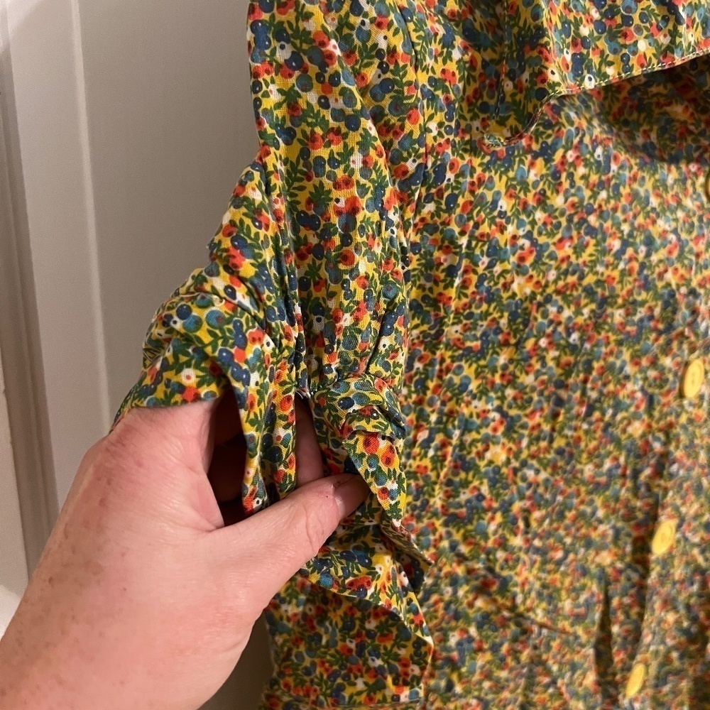 Vintage 70s Sears JR Bazaar Top Juniors 7 Yellow Green Retro Mod Blouse - Picture 6 of 10